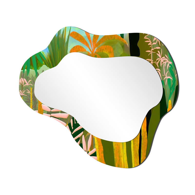 «Vernessia Blossoming And Vibrant Jungle Flora III», miroir mural décoratif en forme de nuage de forêt, miroir asymétrique traditionnel, impression d'art en métal