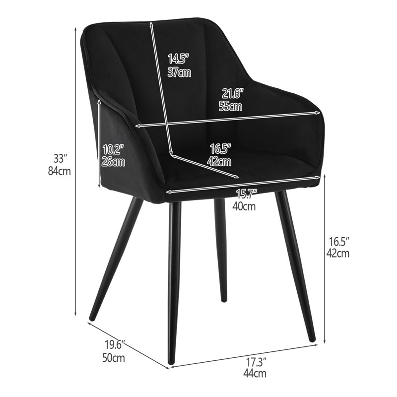 45.5cm H Velvet Upholstered Metal Armchair, Black