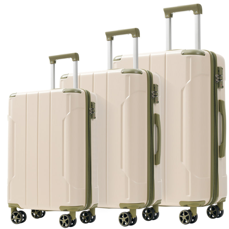 Luggage Sets 3 Piece, White/Green
