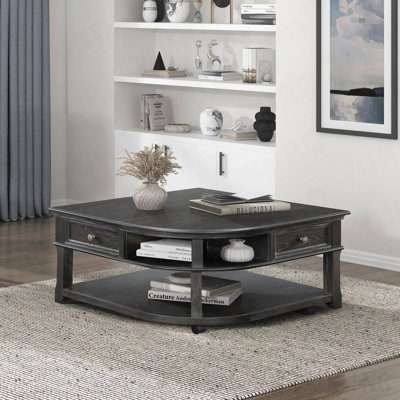 Living Room Coffee Table Storage Drawer Lift Top Open Shelves Charcoal Finish New Style Durable Wooden