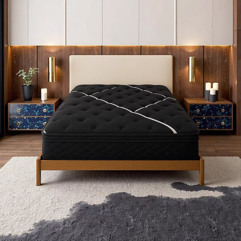 Matelas ferme Restonic ComfortCare hybride Heartland, très grand californien, noir et blanc, gel rafraîchissant avec support central breveté