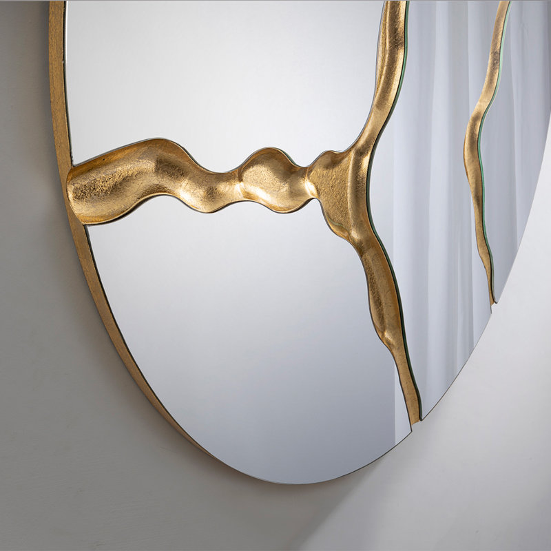 Surcos Round Mirror, Gold