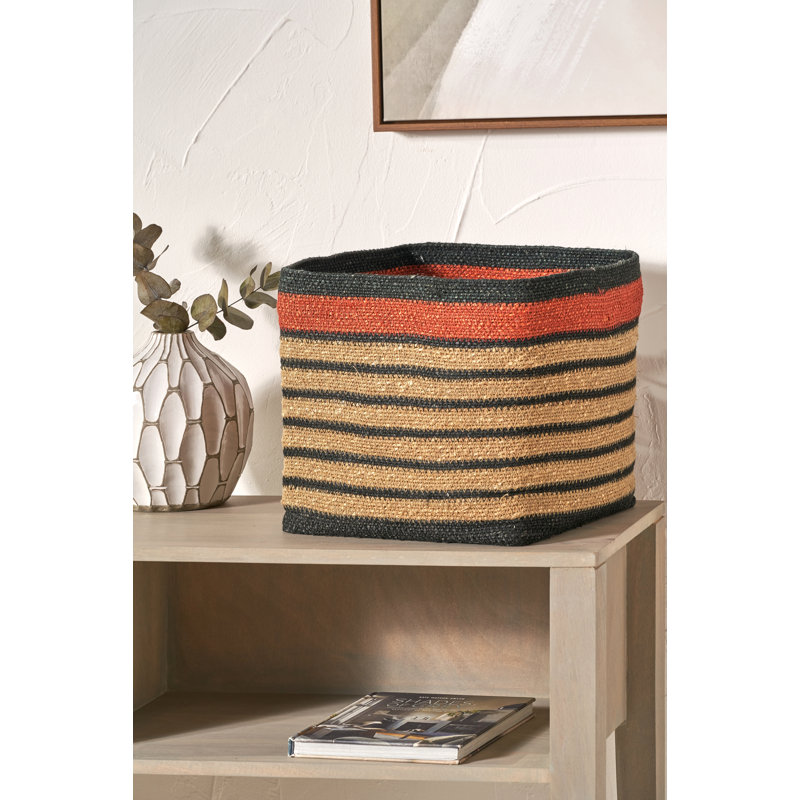 Seagrass Natural Stripe Square Basket, Black/Brown/Orange