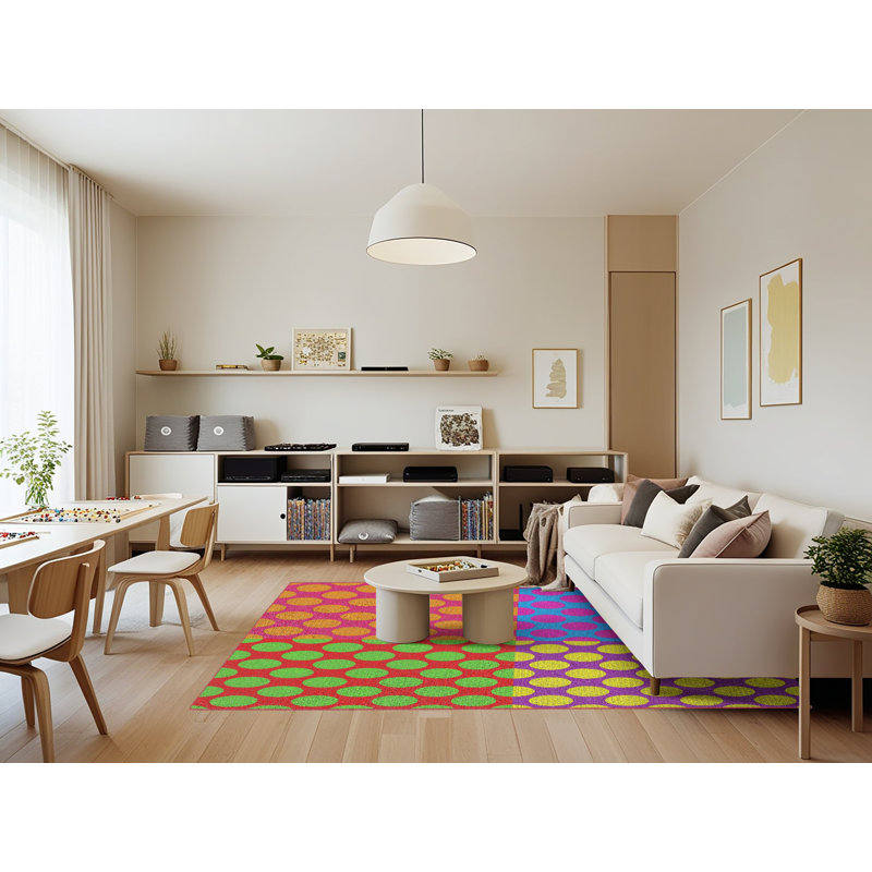 Rose à pois Tapis décoratif, Rectangle 7 pi x 9 pi