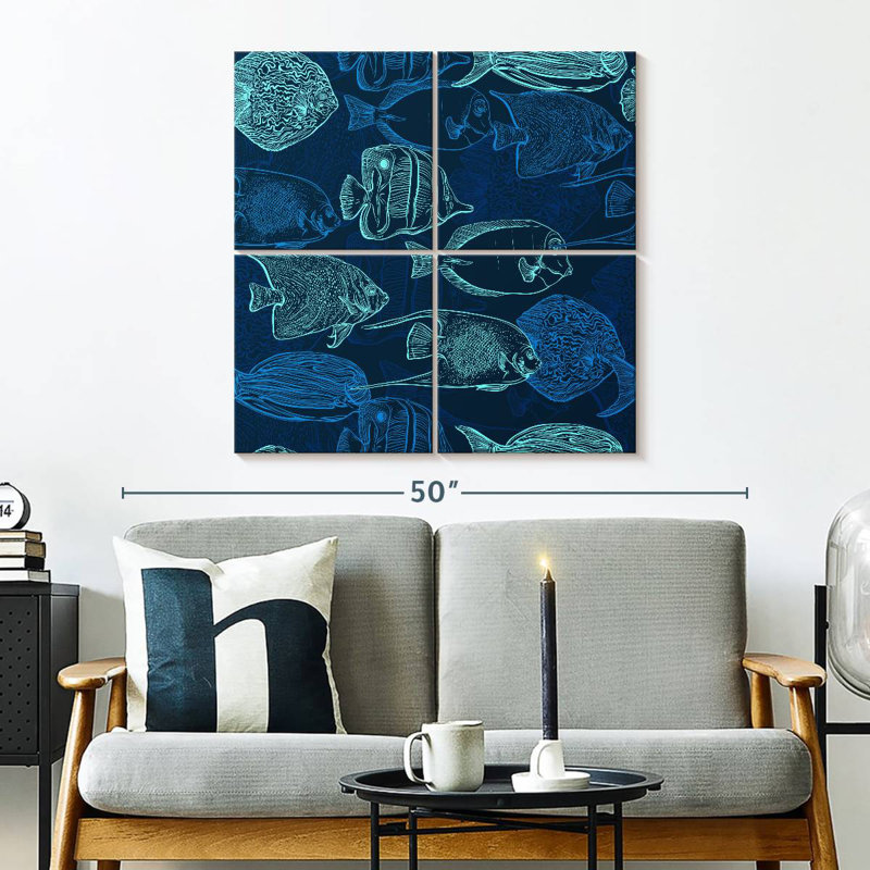 Brampt Blue Green Fish Outlines, 32" H x 32" W