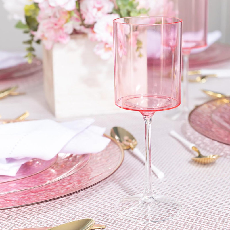 Verres à vin en plastique rose Ecoqualité avec verres transparents jetables incassables 9 oz, Rose