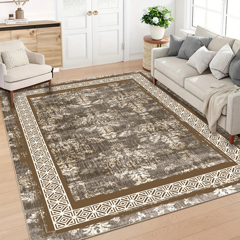 Tapis rétro / brun avec envers en caoutchouc antidérapant, tapis intérieur / extérieur en polypropylène touffeté lavable