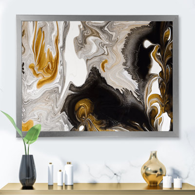 " Gold And Black Marble Waves II " Painting Print
