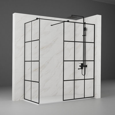 Ribaudo 900mm 890mm W x 1900mm H Walk In Framed Walk In Glass Screens with Pattern Glass