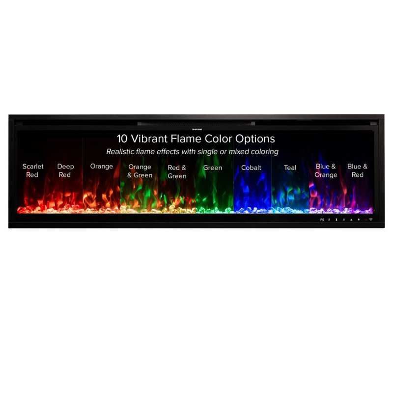Vibrance Recessed or Wall Mounted Electric Fireplace Heater, Multi-Flame Colors, Voice Assistant Compatible, Logs & Crystals, Remote Control