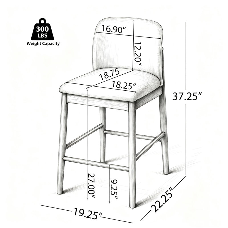 Upholstered Wooden Counter Stool, Espresso