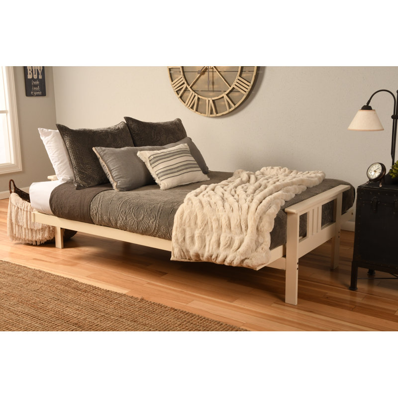 Lakel Full-Size Futon Frame Includes 6" Innerspring Mattress, Antique White, Gray Polyester