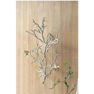 Ensemble de 2 sculptures murales en métal avec accents d'oiseaux 17 x 5,5 x 22 po