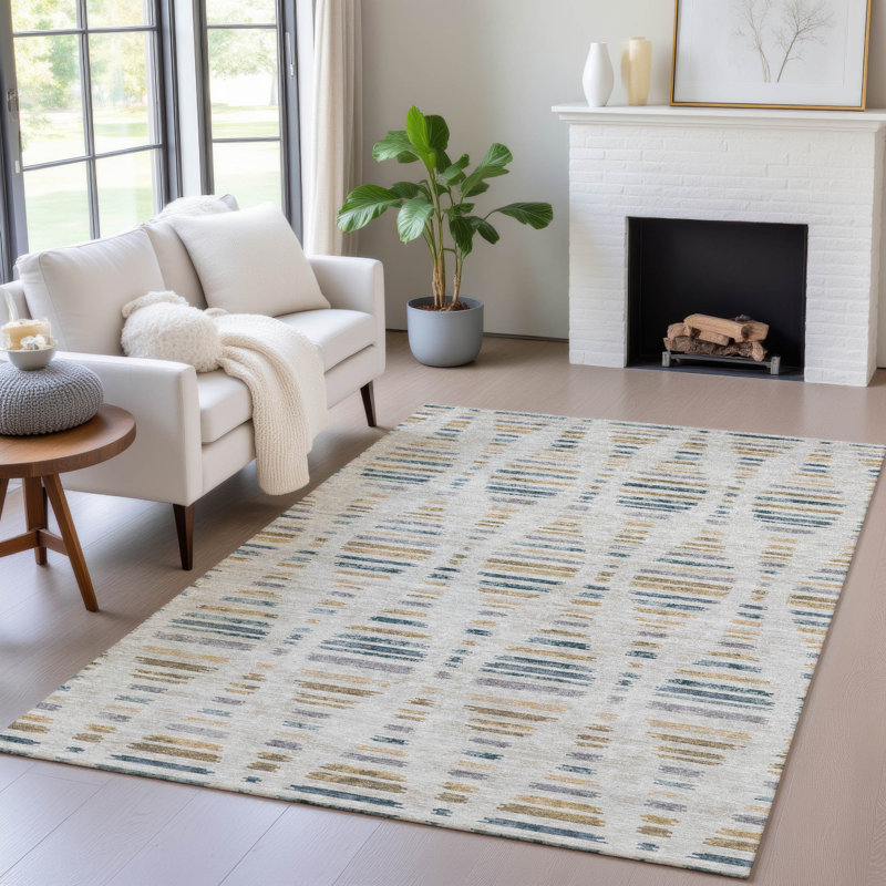 Machine Washable Indoor/Outdoor Xhevrie Linen Rug, Rectangle 10' x 14'
