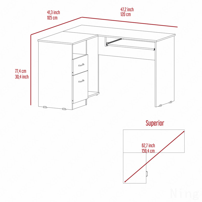 Mix L-Shaped Desk, Light Gray with Keyboard Tray, Two Drawers & Single Open Shelf