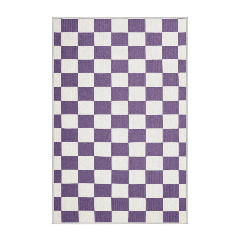 Tapis blanc à carreaux lavable à la machine, Rectangle 2 pi x 3 pi