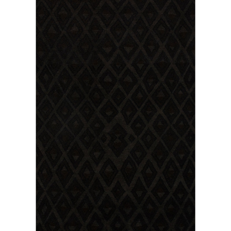 Tapis géométrique rectangulaire en laine noué à la main brun foncé, Rectangle 3 pi x 5 pi