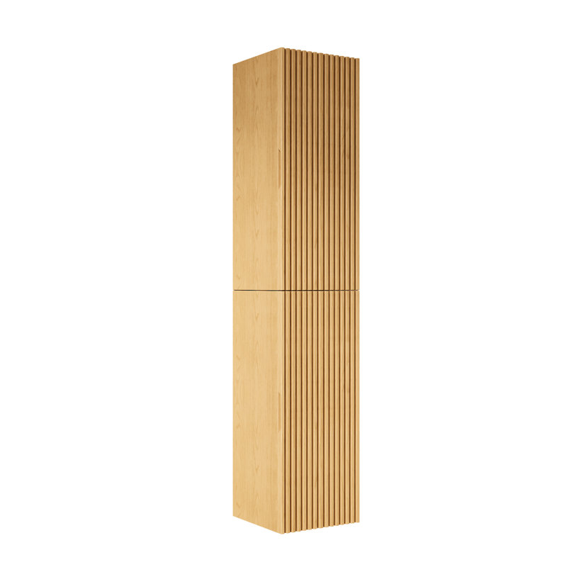 59.91 Inches High Narrow Bathroom Wall - Mounted Cabinet In Oak , 2 Doors For Bathroom, Living Room And Laundry Storage, Plywood With Smooth Soft Close Function, Flat Pack Assembly Made Easy Toned