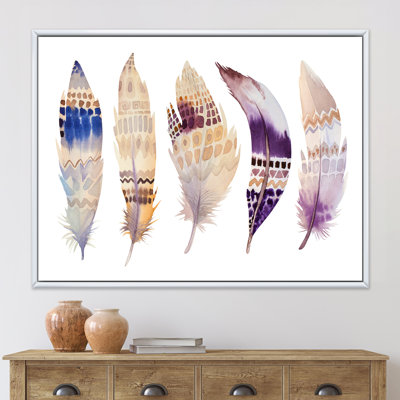 " Ethnic Purple Boho Feathers " Painting Print