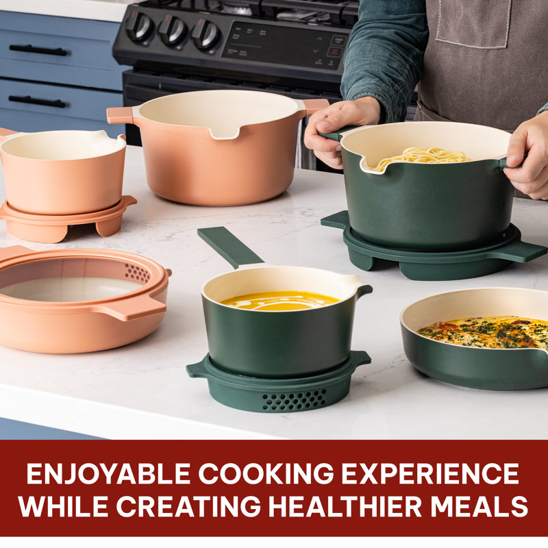 Alva 5-in-1 Peach Ceramic Nonstick Cookware Set