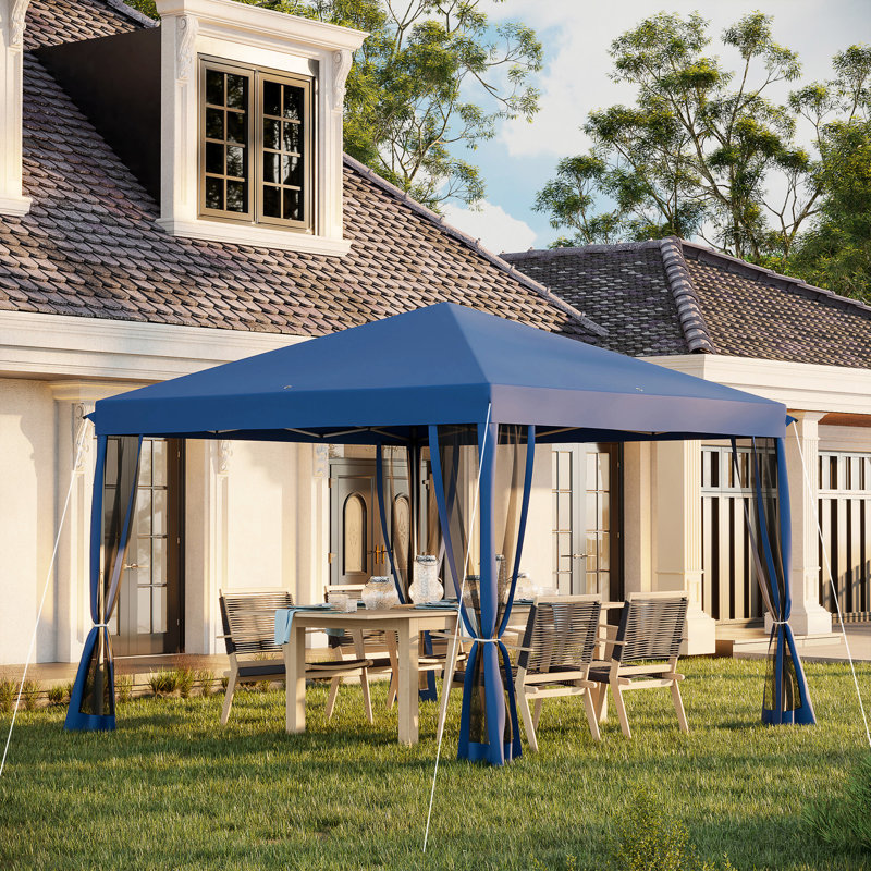 Tente escamotable 10 'X avec filet. Pavillon de jardin instantané pour regarder les nuages à l'extérieur. Bleu, hauteur réglable, salle 10 détente.