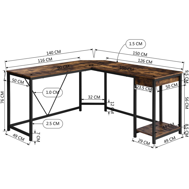 Denise L-Shaped Metal Base Computer Desk
