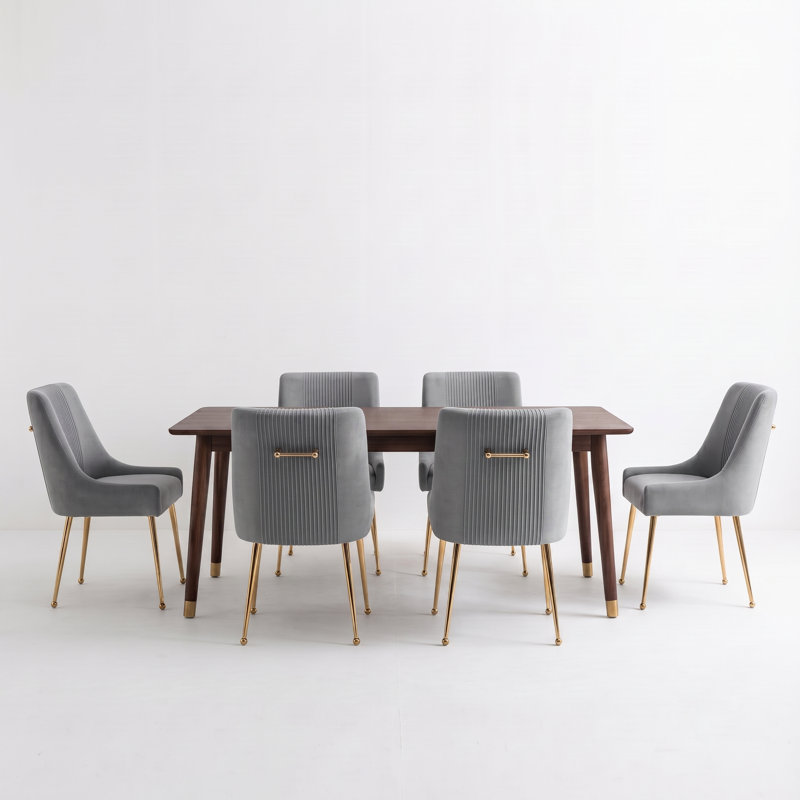 Elian Velvet Upholstered Dining Chair, Gray, 6