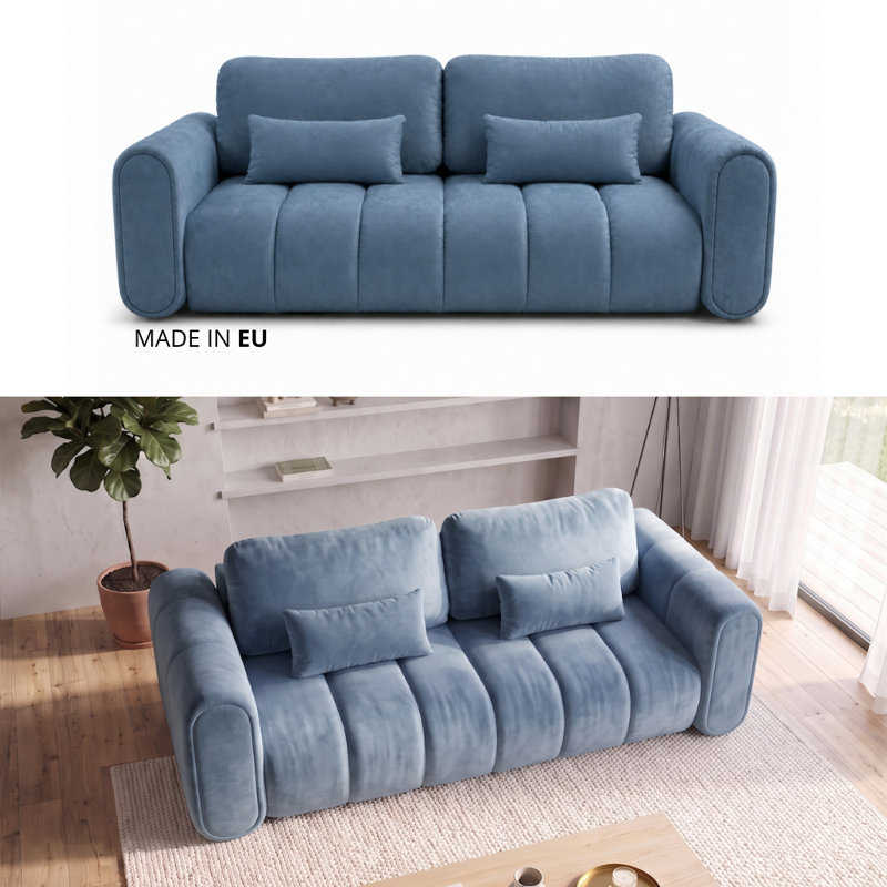 3 Seater Sofa Bed with Cushions, Blue RIVIERA 74