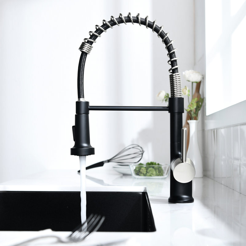 Pull Down Kitchen Faucet - Brass Material, Black And Silver Color, Easy Control Of Water Temperature Modern Sink Mixer Function, Ceramic Filler, Corrosion Surface
