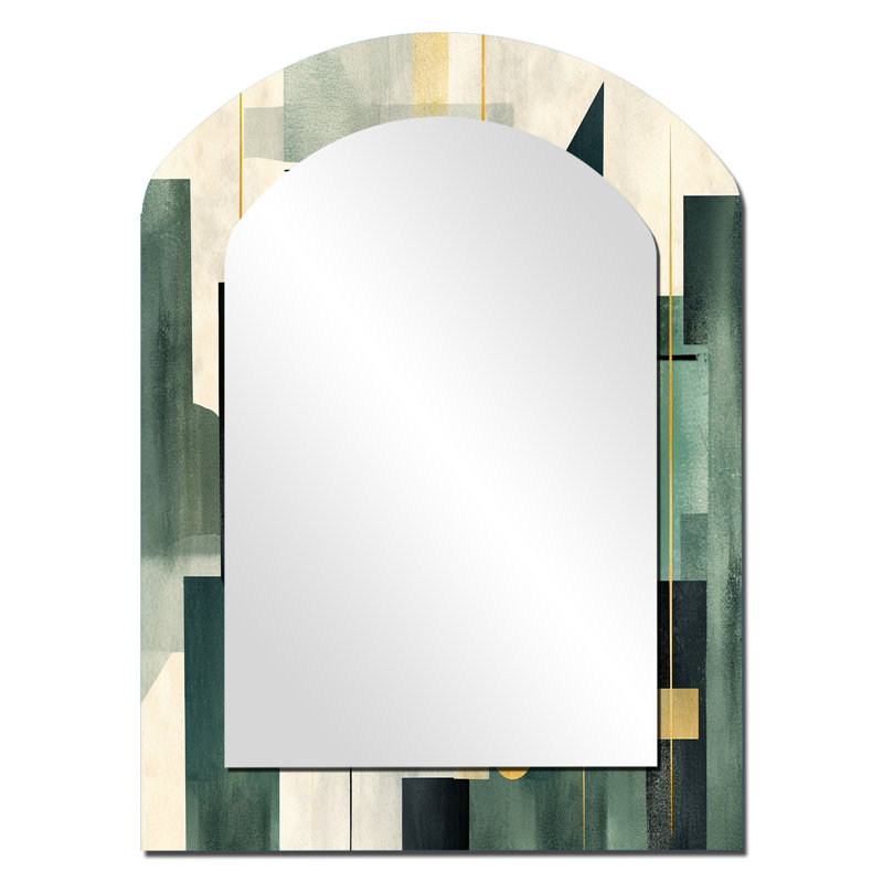 Univers vert doré - grand miroir mural arqué sur métal, 34 po x 25 po