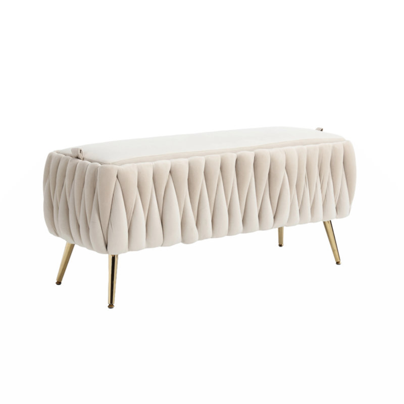 Banc de rangement en velours Jeneca, Beige