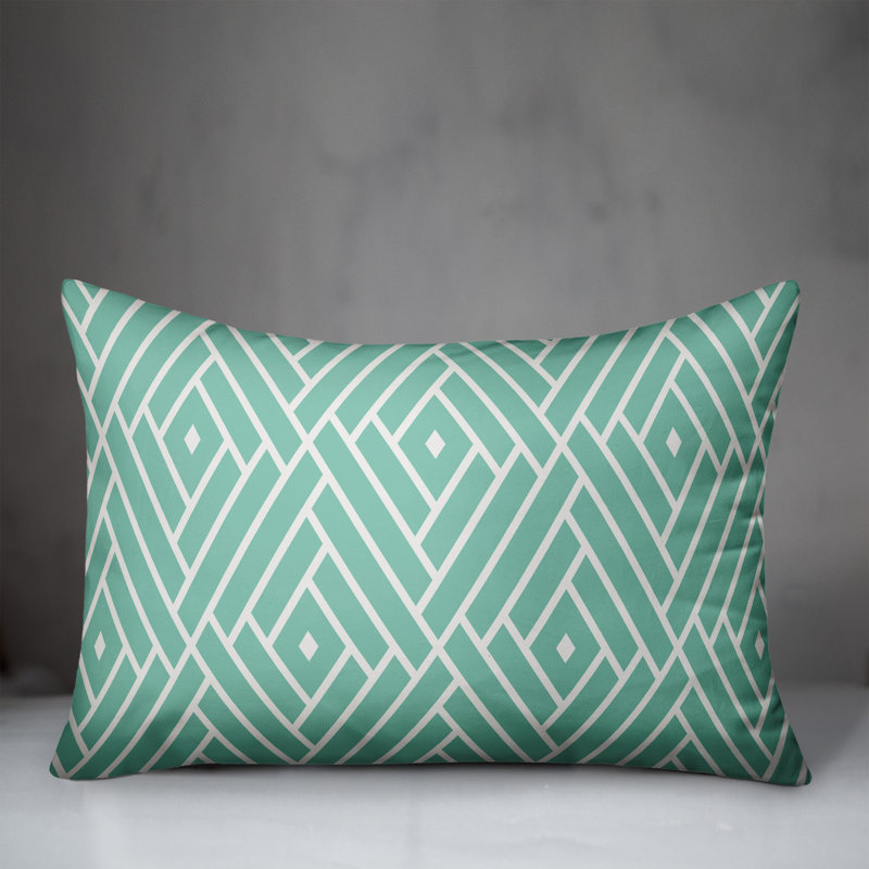  Coussin rectangulaire d'extérieur Abstract Diamond, Pas de bourre, Vert clair / blanc