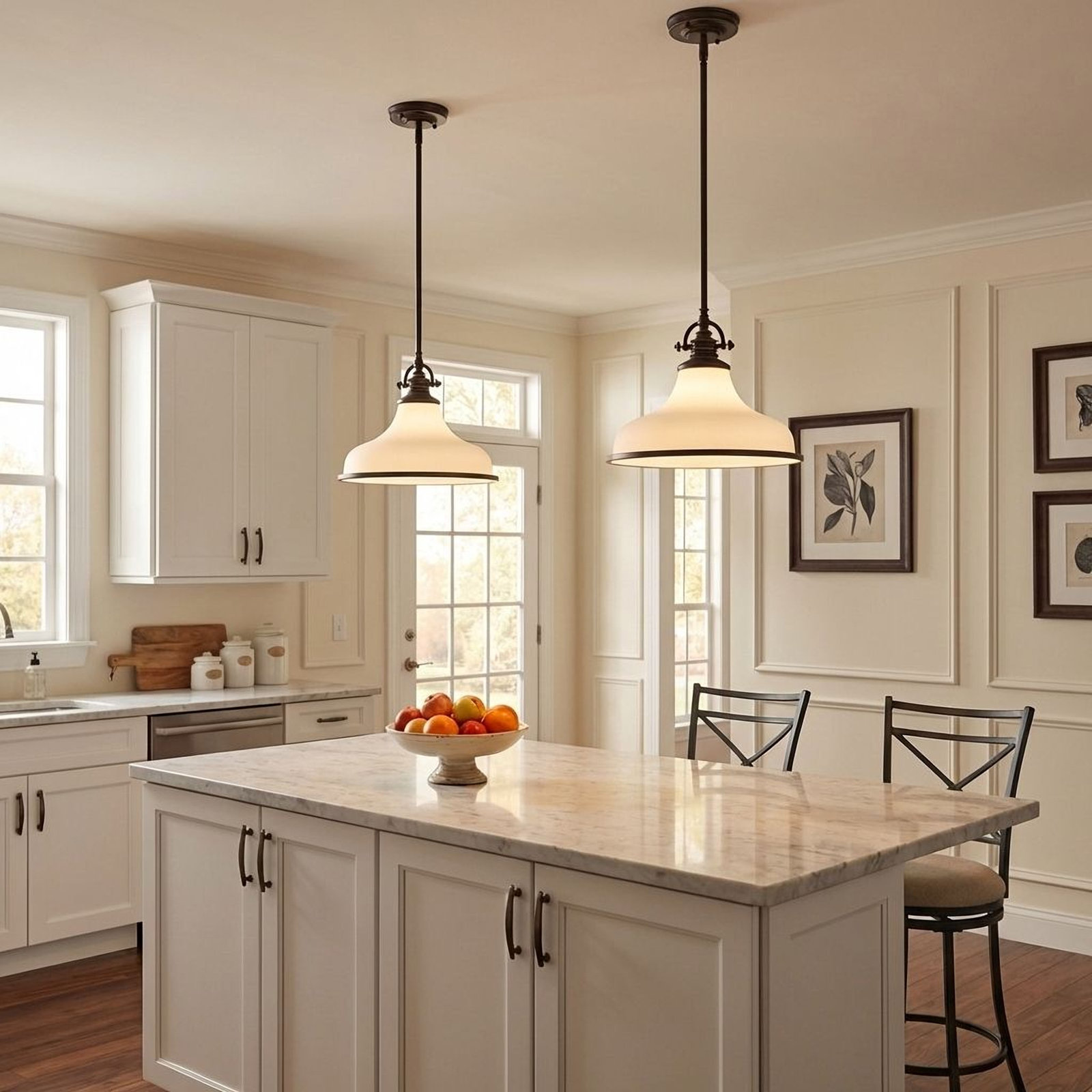 Maybery Dimmable Dome Single Light Pendant, Palladian Bronze, 11.5" H x 13.5" W x 13.5" D, Opal Etched Glass