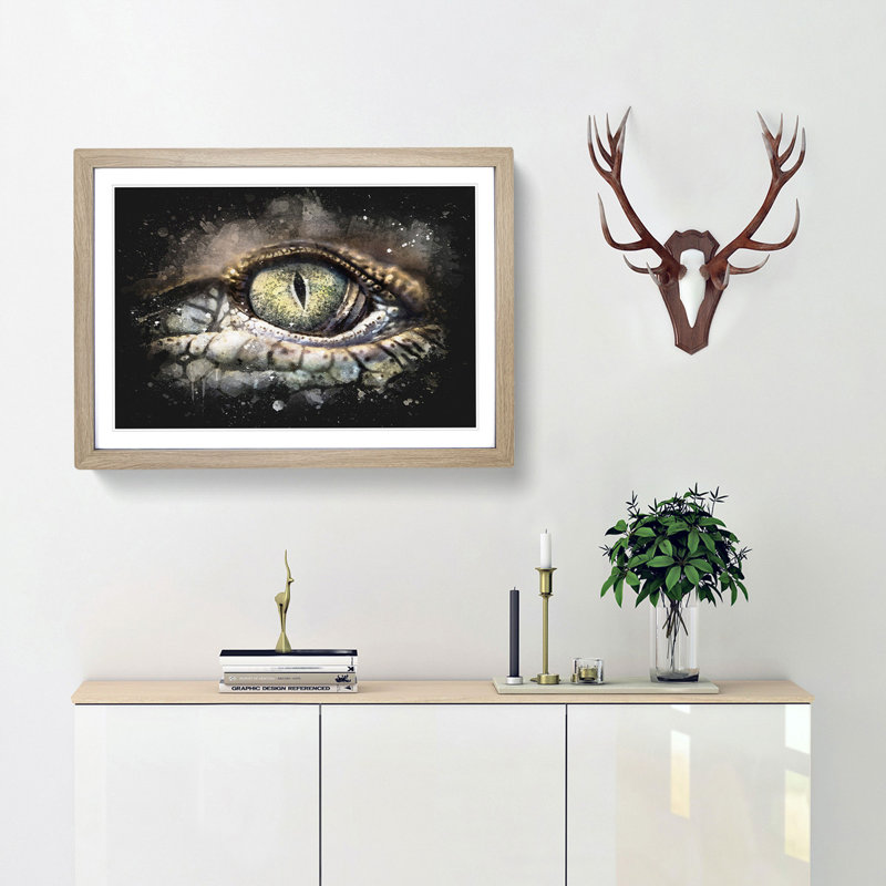 Crocodile Eye - Framed Print, 33cm H x 45cm W x 2cm D, Oak Framed