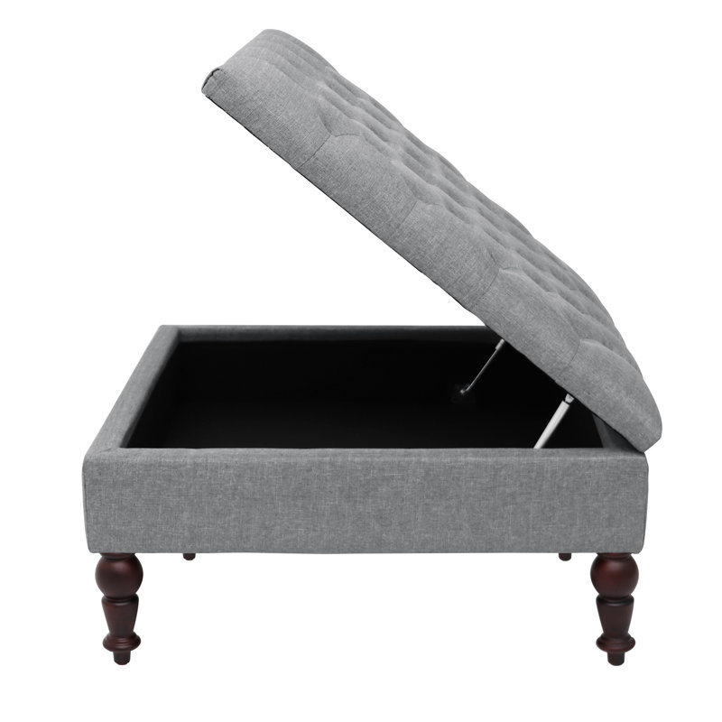 Repose-pieds carré rembourré en tissu avec rangement Reyer, Gris
