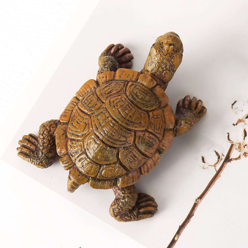 Set of 5 Miniature Brown Resin Tortoise Figurines for Garden Decor