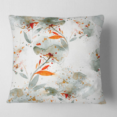 Vert et orange fleurs sauvages I - Coussin imprimé moderne