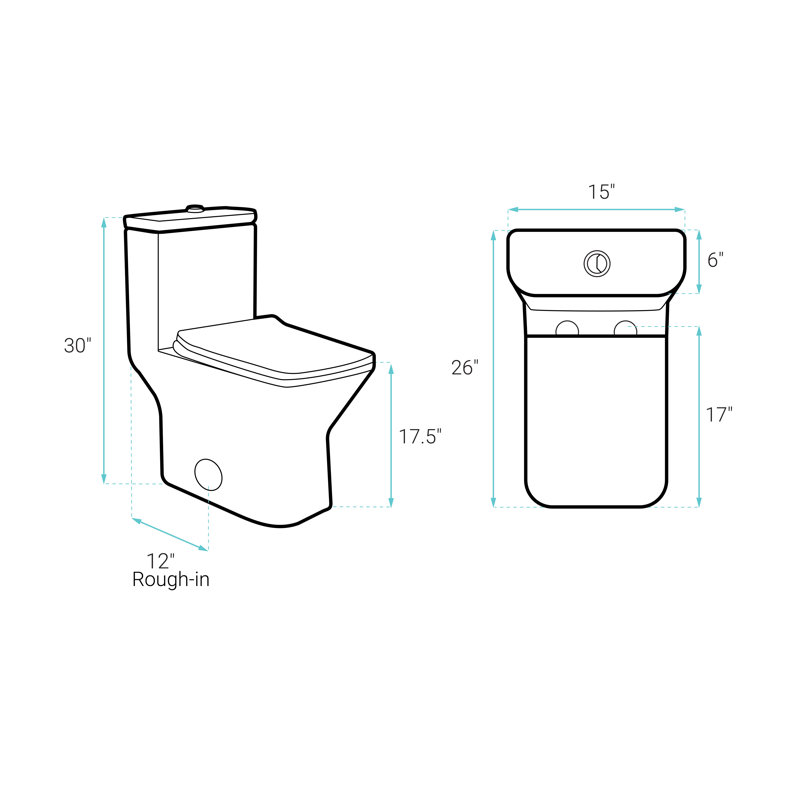 Toilette carrée une pièce à double chasse 1,1 / 1,6 gallon Carre, Blanc brillant