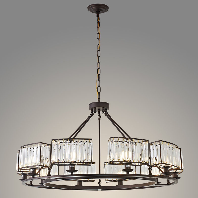 Lustre en cristal 10 lumières (noir), Bronze, H 37 po x l 36,6 po x P 36,6 po, 10 Lights