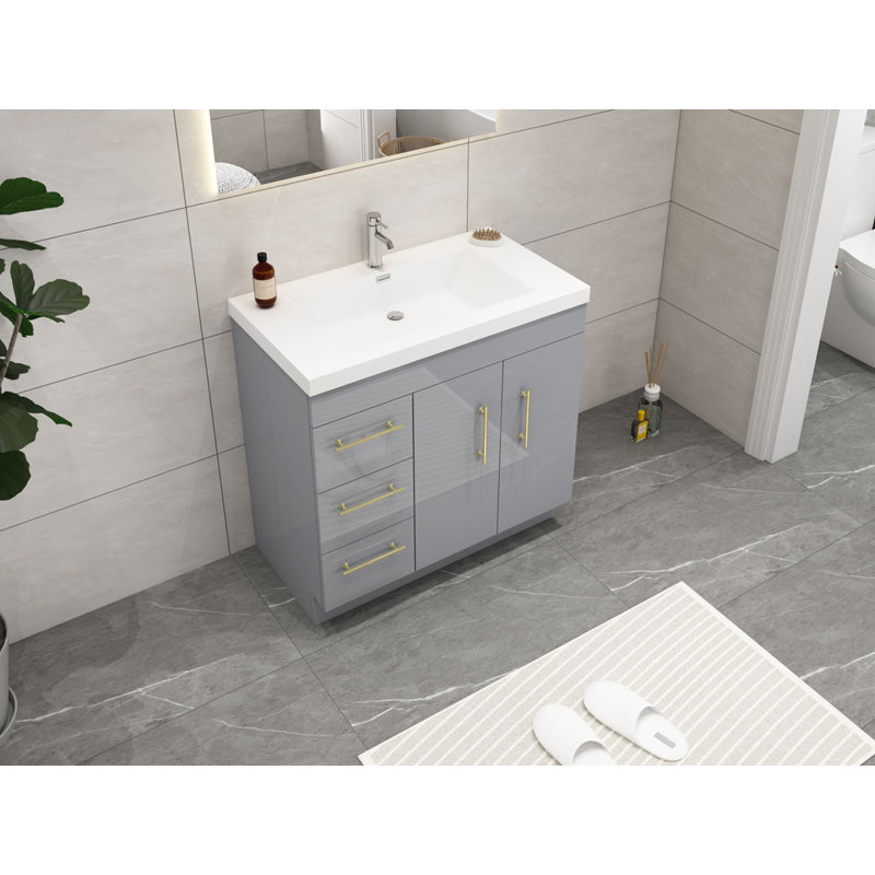 Ensemble de meuble-lavabo simple 36 po Carliss, Gris lustré, Or