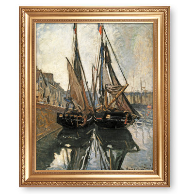 Boats by Claude Monet Painting Reproductions Framed Size:36x30 inches,Image Size:30x24 inches World Classic Reproductions For HomeDecor,Gold Frame