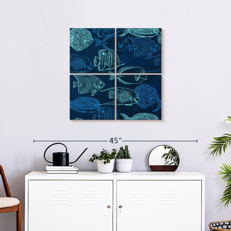 Brampt Blue Green Fish Outlines, 26" H x 26" W