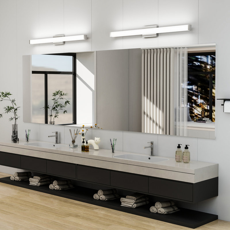 Bathroom Vanity Light Brushed Nickel Square LED 41 inch 24W 6000K Cool White Light Wall Bar Lighting Fixtures Over Mirror (Brushed Nickel, 41in)