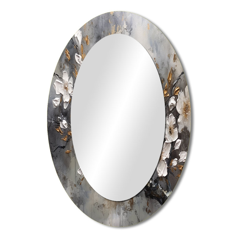 Miroir décoratif floral ovale sur fond blanc, 36 po x 24 po