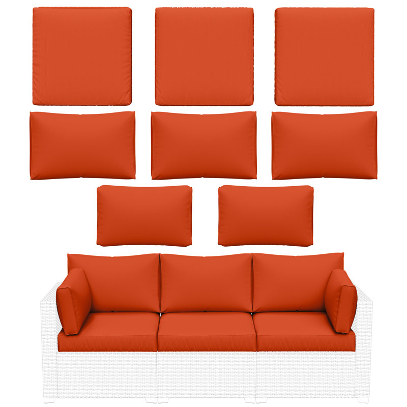 Wynee 8Pcs Outdoor Cushions Patio Furniture Cushions Replacement Set For 3 Seats, Orange