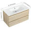 Meuble-lavabo de salle de bain 36 po - Lavabo en céramique, 2 tiroirs, aspect en contreplaqué tendance avec lavabo mural, style élégant à fermeture en douceur-842311773-842311762