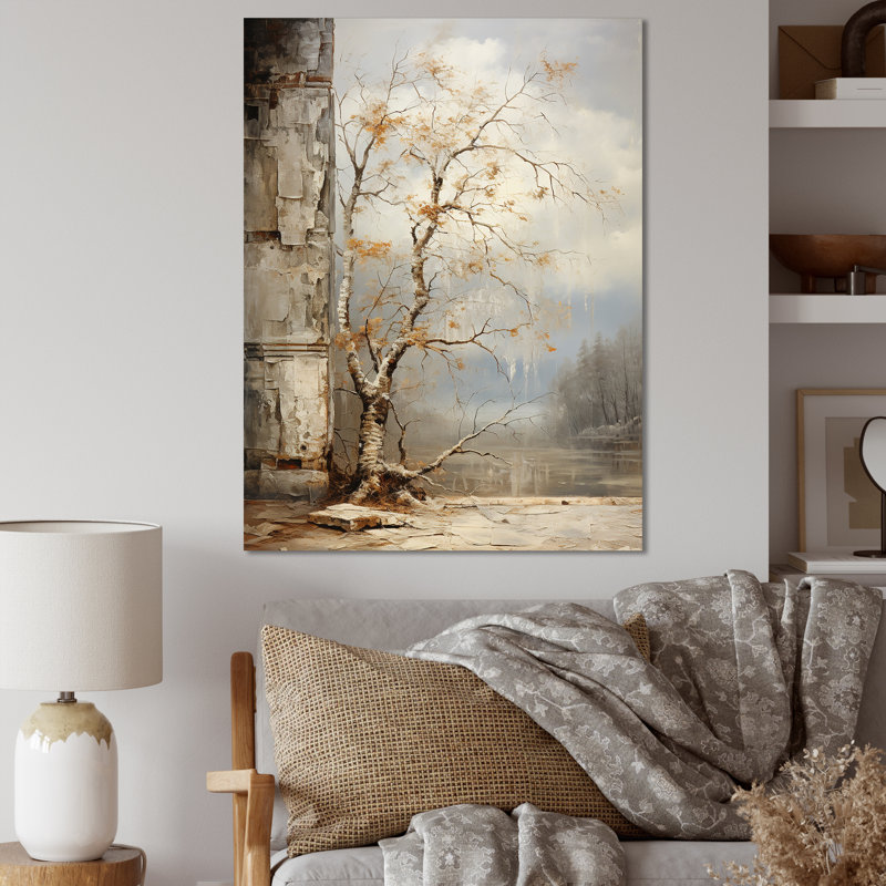 «Mute Tone Oak Trees In Autumnn», reproduction sur toile, Cadre photo argenté, H 44 po x l 34 po