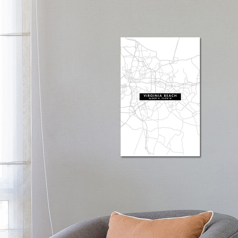 Virginia Beach City Map Minimal Style by WallDecorAddict - Gallery-Wrapped Canvas Giclée on Canvas, Canvas