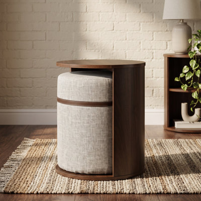 Table d'appoint ronde 2 en 1 avec tabouret rembourré coulissant pour petits espaces