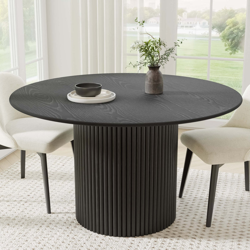 Table de salle à manger en bois massif, H 30 po x L 52 po x l 52 po, Noir, noir, noir, noir